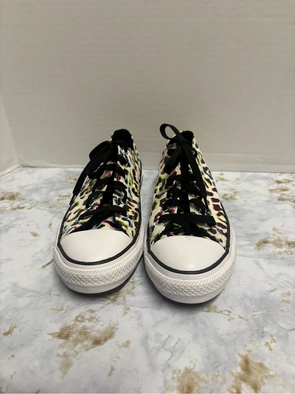 Converse Kids Low-Top Sneakers in White with Multicolor Leopard Spots